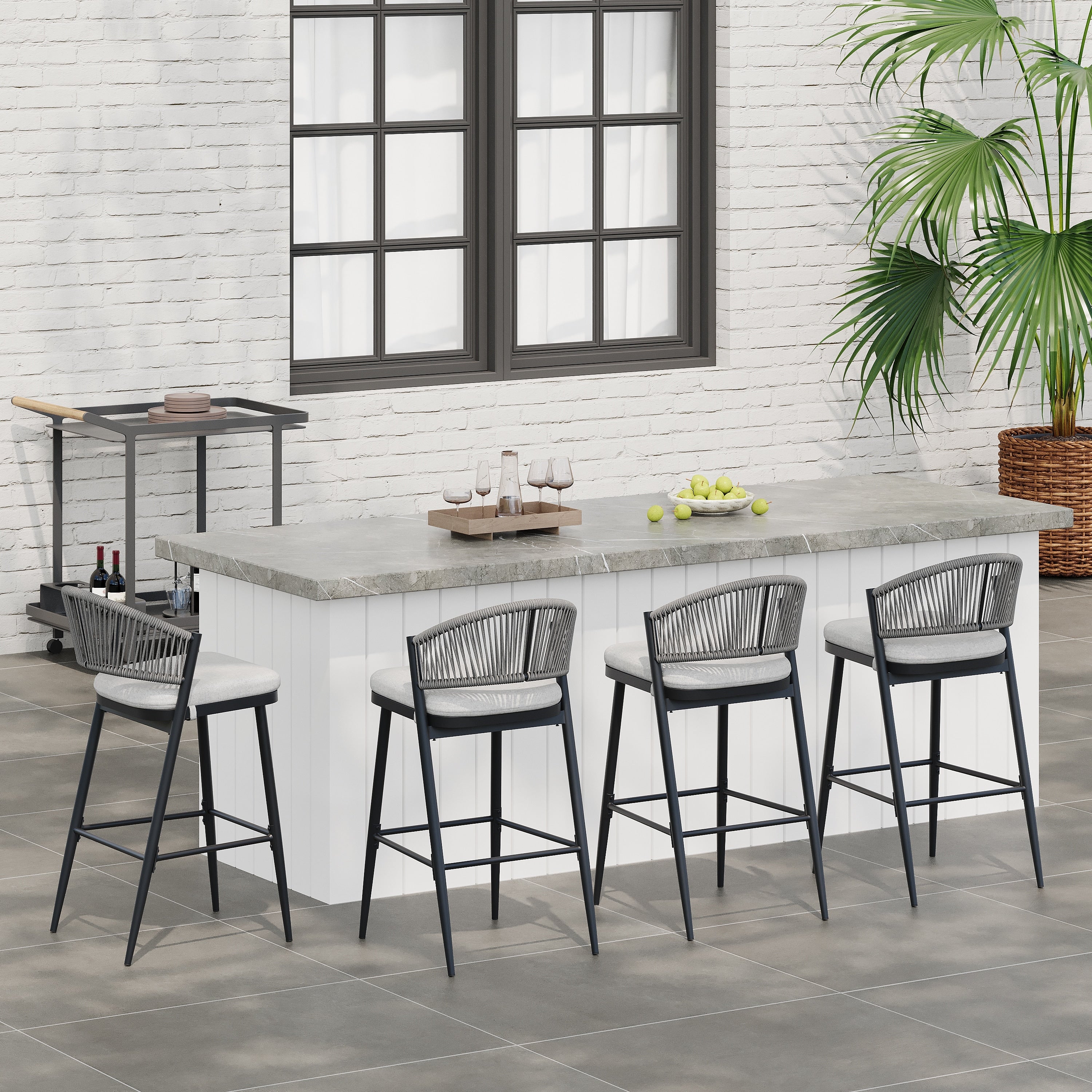 Christopher Knight Home - Beverly Outdoor Barstools with Scallop Backrest (Set of 4) - Iron