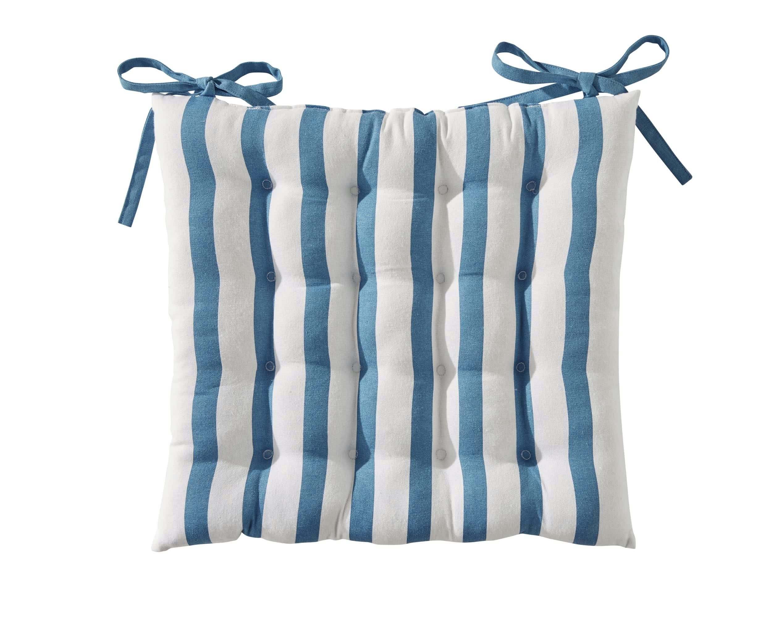 LISBONNE - Galette de chaise réversible bleu orage 40x40 en coton