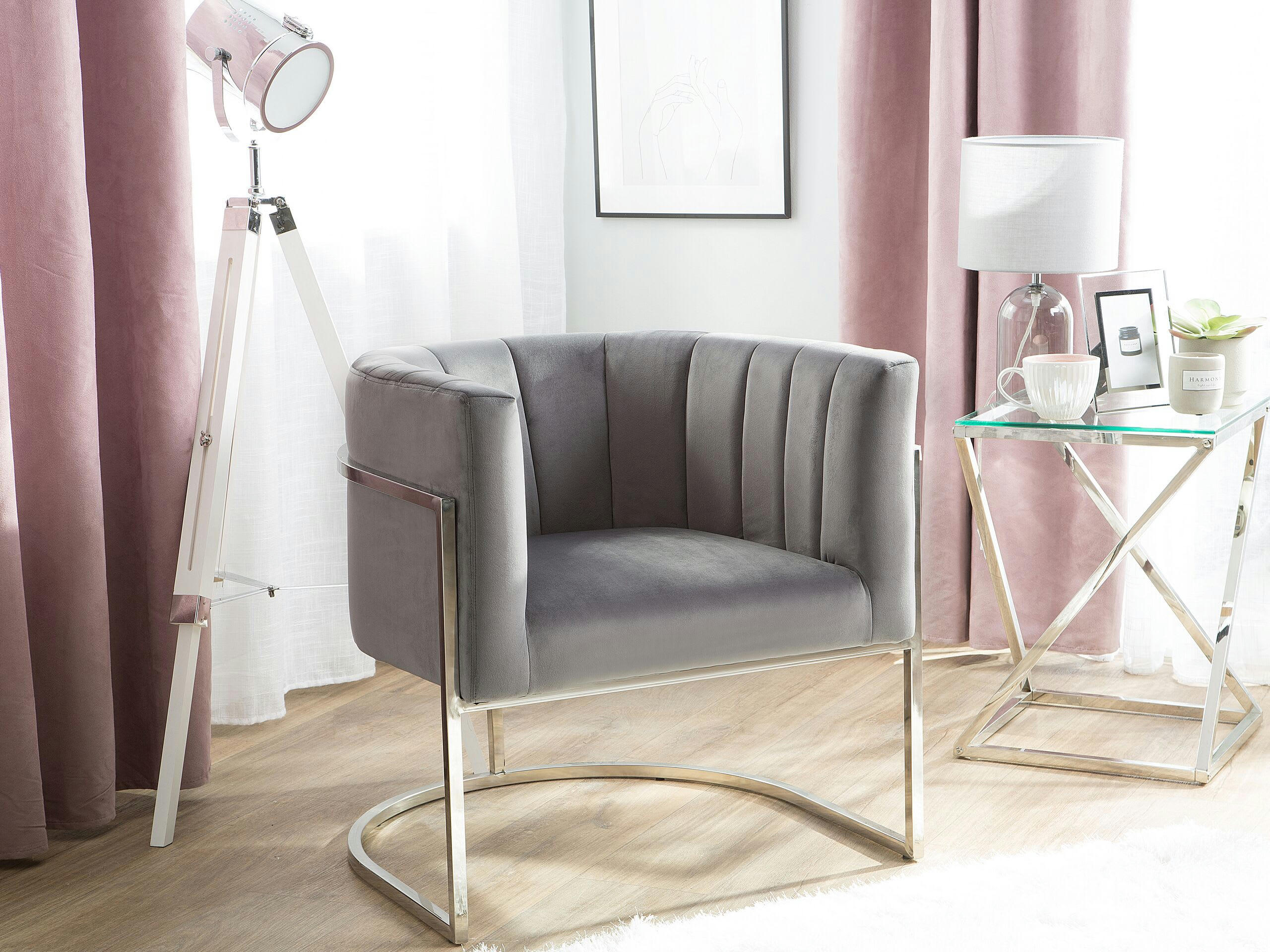 LARVIK - Fauteuil en velours gris