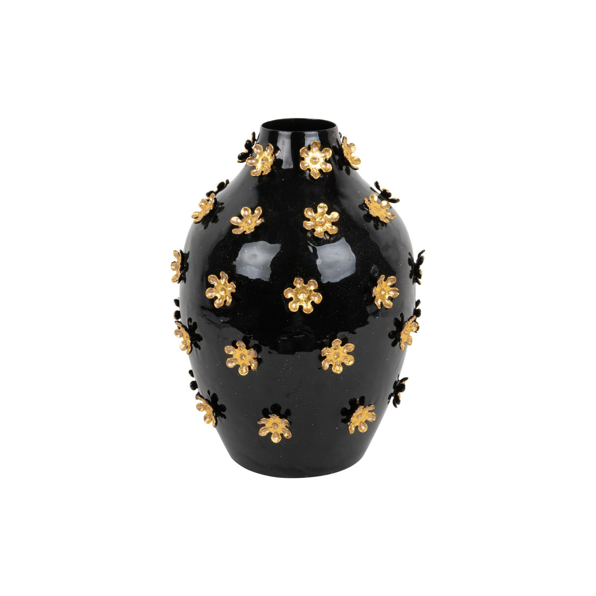 Present Time vaas Golden Flowers - zwart - Ø24cm