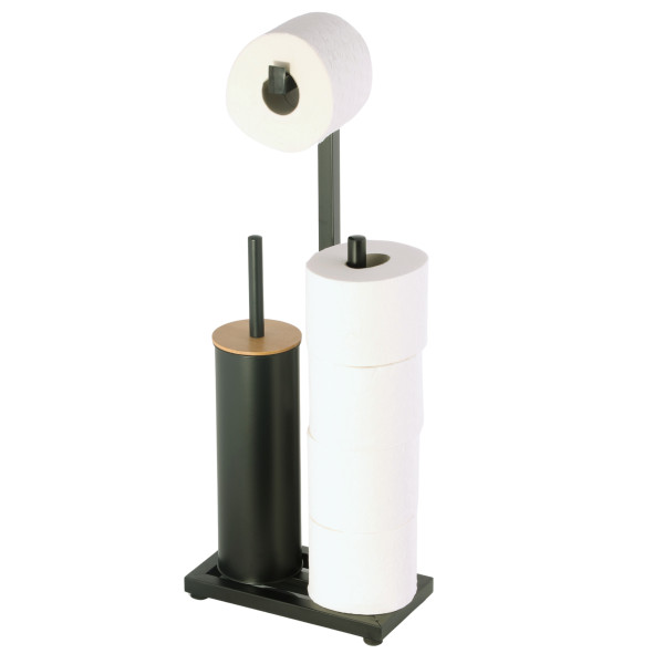 Stojak na papier toaletowy i szczotkę WC 3w1 czarny bambus - Yoka Home