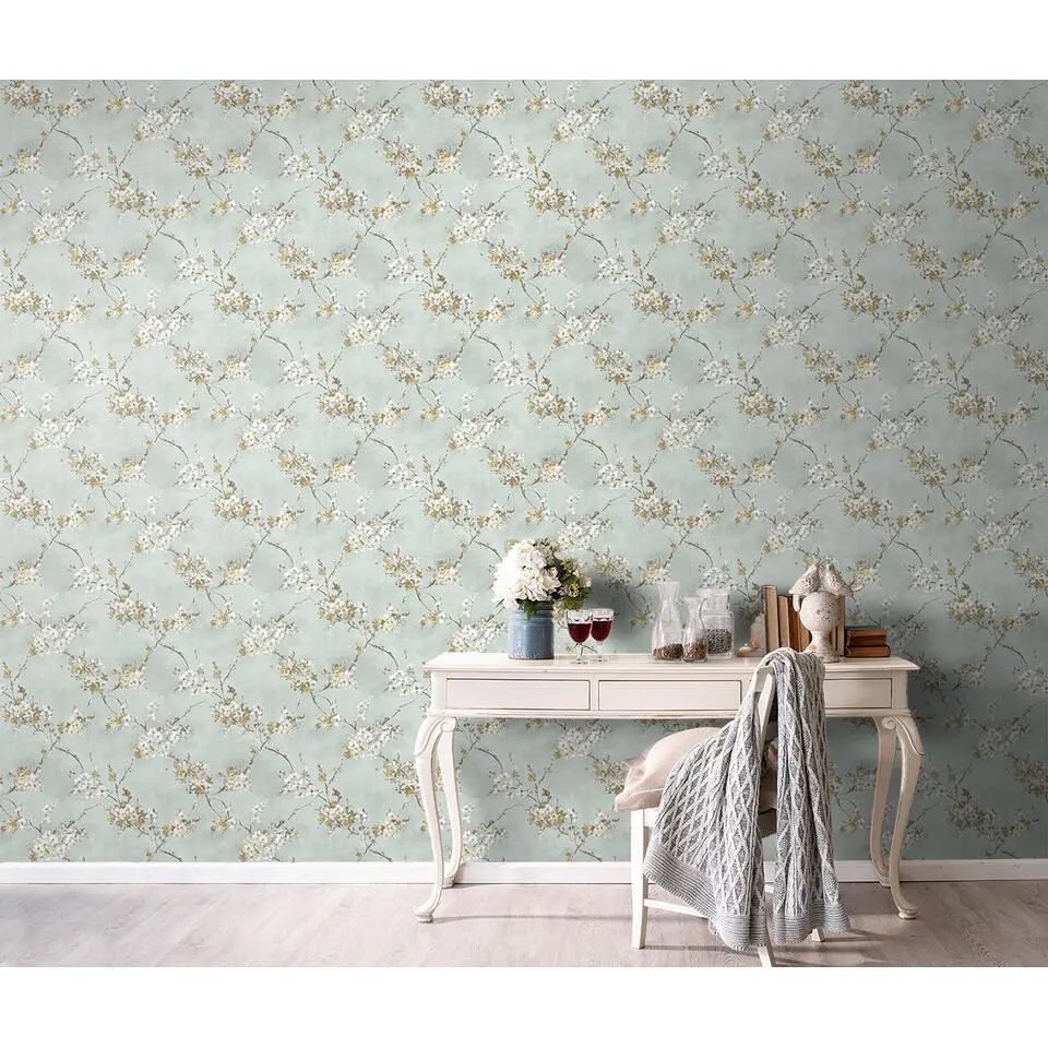 Sanders & Sanders behang bloemen vergrijsd groen - 53 cm x 10 m