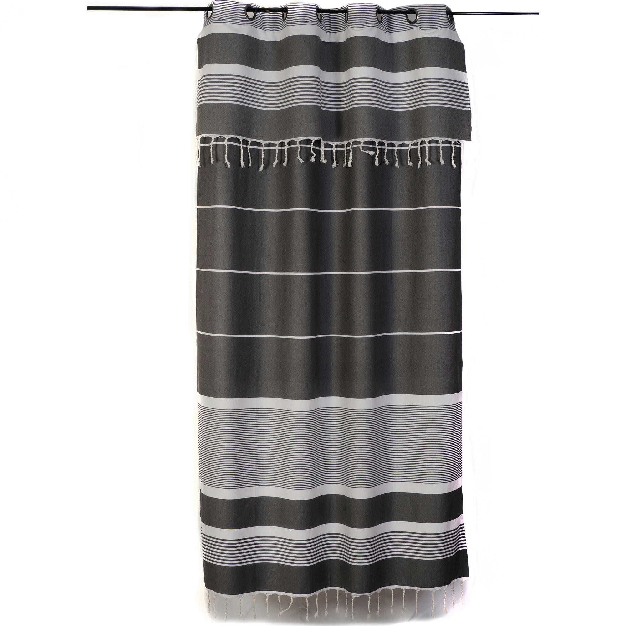 CARTHAGE - Rideau ajustable coton anthracite et blanc 140 x 290 à 320