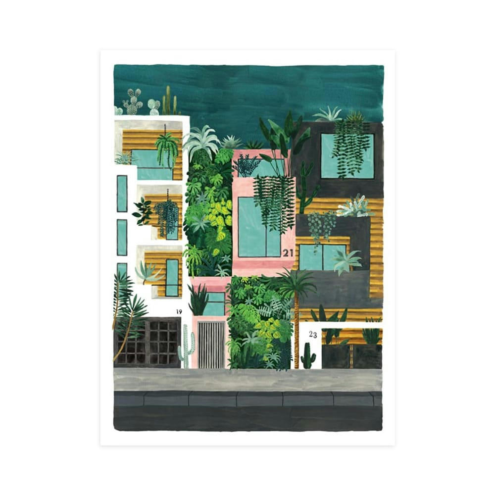 - Affiche illustrée immeuble et plantes 30x40 cm