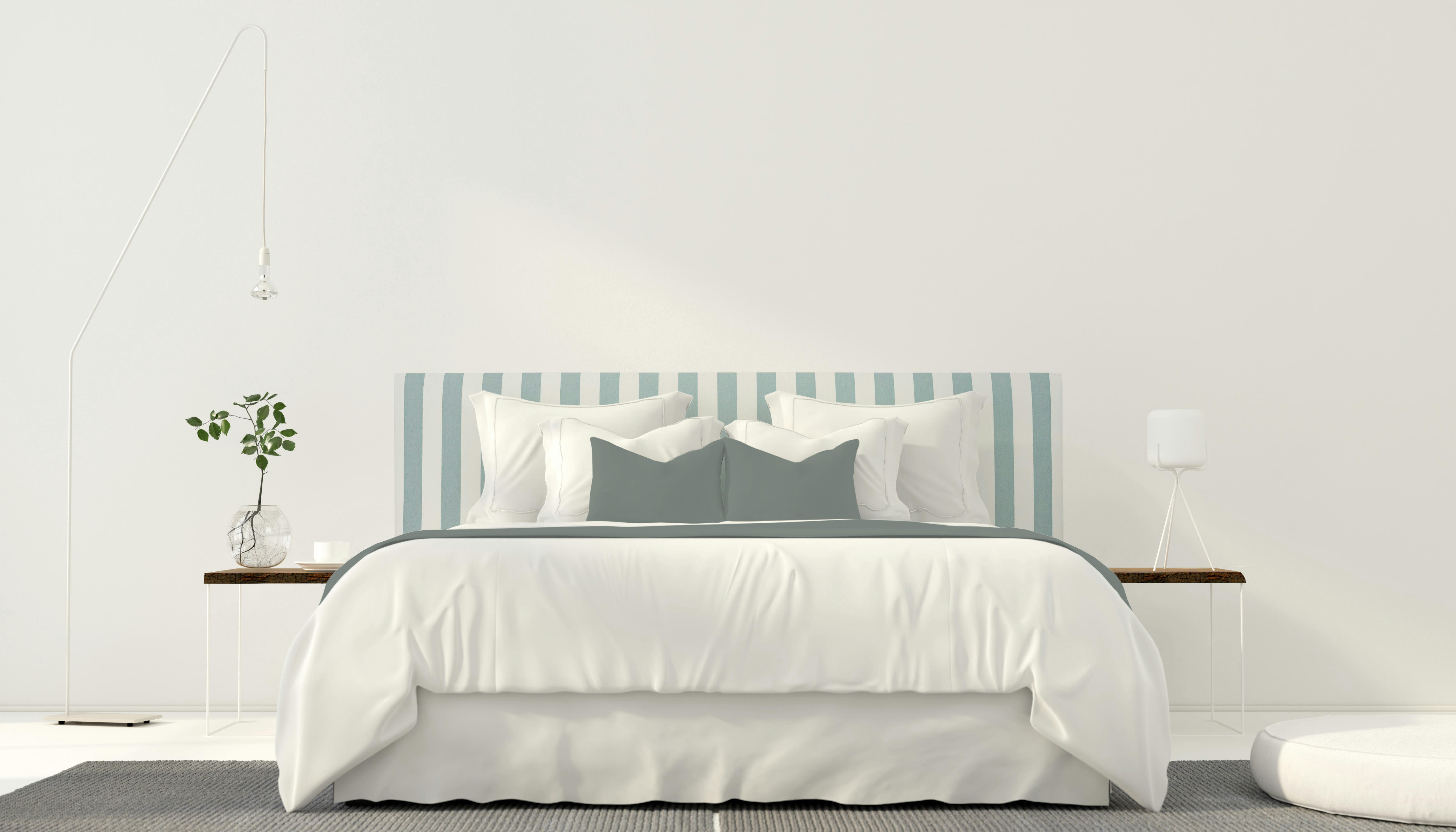 BILLIE SUANCES - Tête de lit tapissée en tissu rayé turquoise 145x52cm