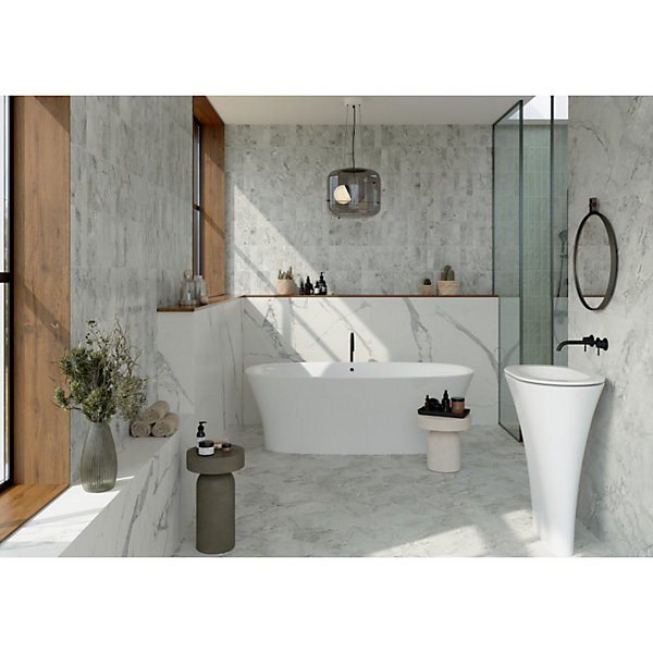 Carrelage sol / mur rectangulaire effet marbre gris mate 6x24 cmSCULTOREA foam grey miniature J478