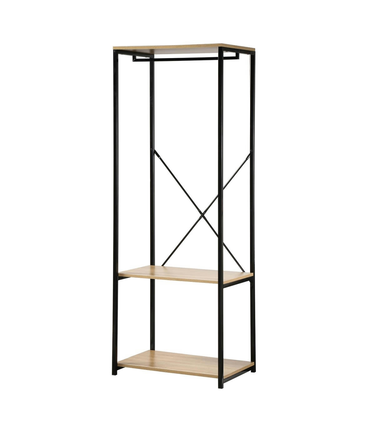 - Penderie 3 étagères métal et décor chêne - L60 cm