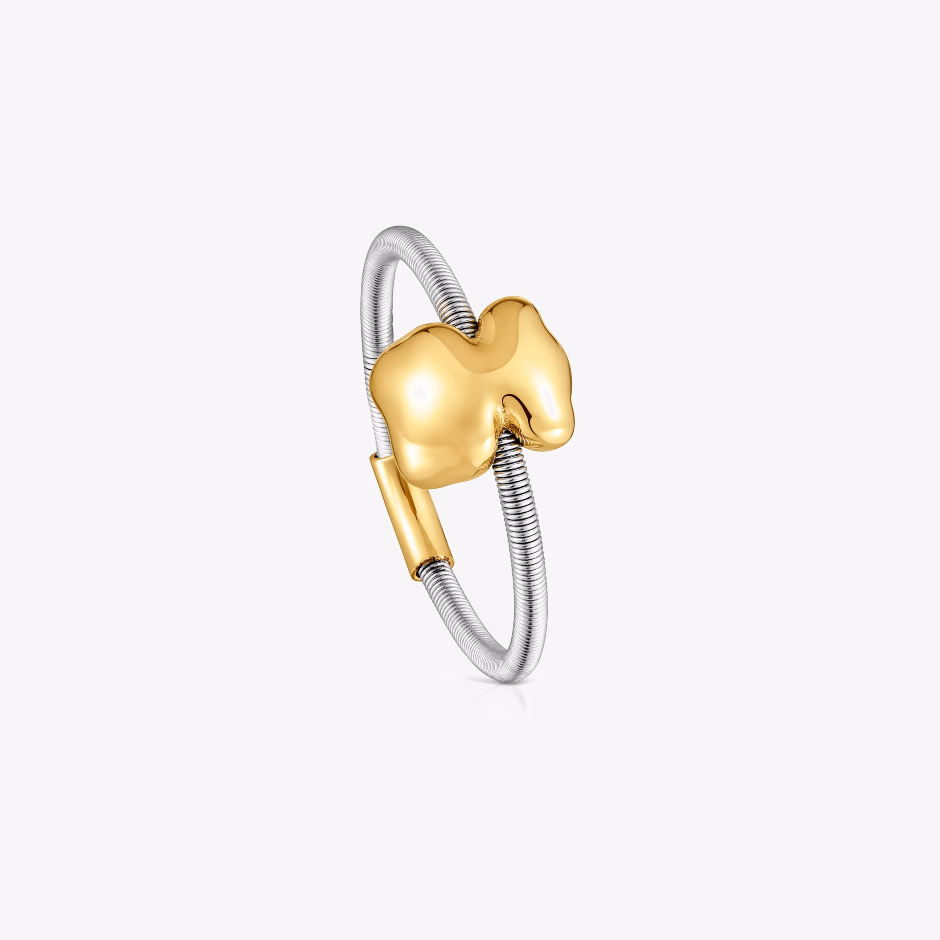 Anillo oso pequeño de oro y acero Mesh Tube