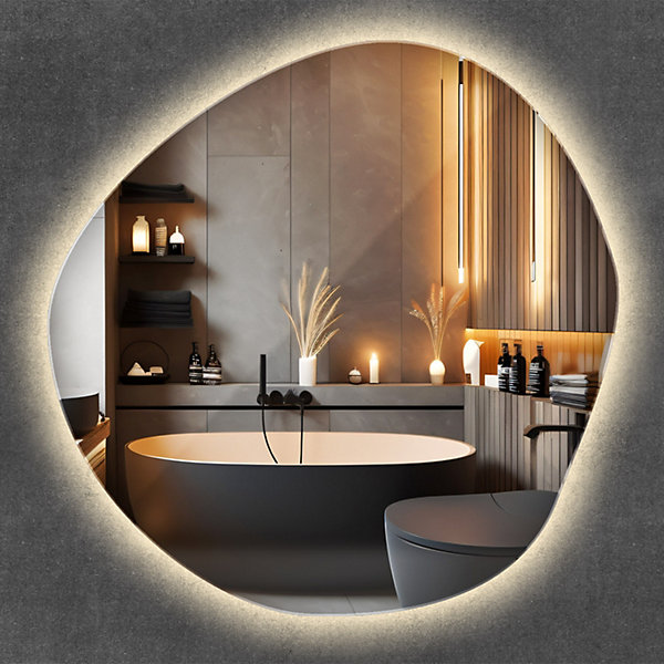 Miroir LED Organique Forme Nuage Wallfluent 97x96cm Lumière Chaude Grand Miroir Salon Entrée Design Tendance