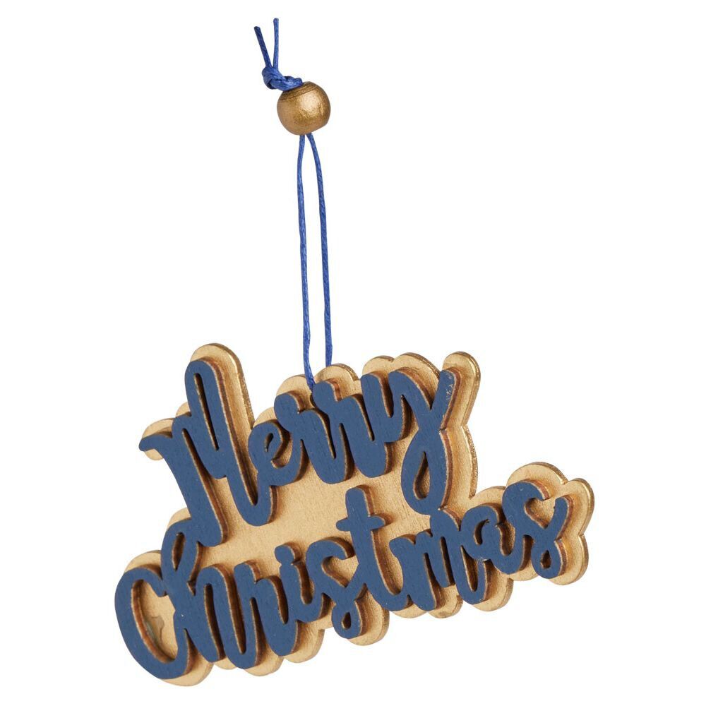 Suspension Merry Christmas doré et bleu L10x6cm
