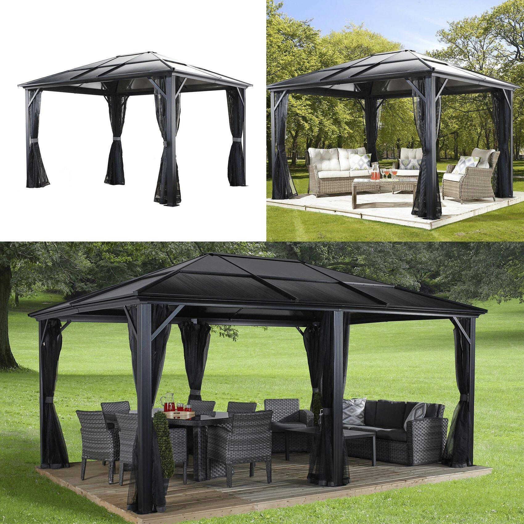 Sojag Meridien Hard Top Outdoor Sun Shelter Gazebo, 10 x 14-ft