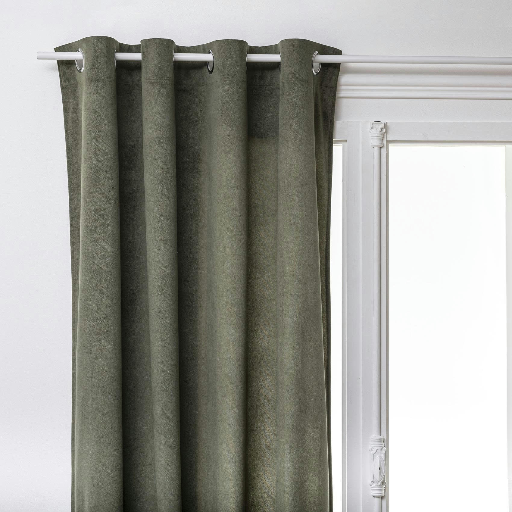- Rideau uni esprit loft polyester/velours kaki 140x260 cm