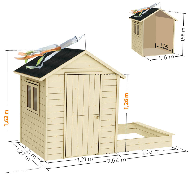 Cabane pour enfant Elisabeth 2,64 x 1,27 x 1,62 m SOULET