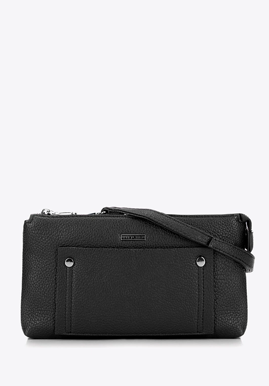 Damska crossbody dwukomorowa z kieszonką czarno - srebrna