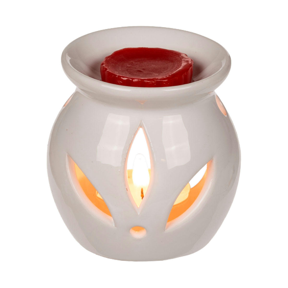 - Brûle-parfum en céramique blanche avec un galet de cire parfumée