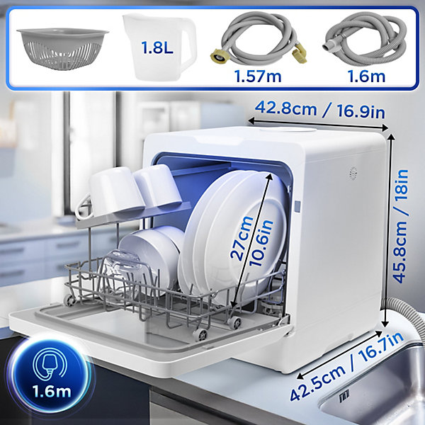 DW5 WE Lave vaisselle de table 950W 6 programmes lavage séchage Machine compacte posable Gain de place Sécurité enfants Duronic