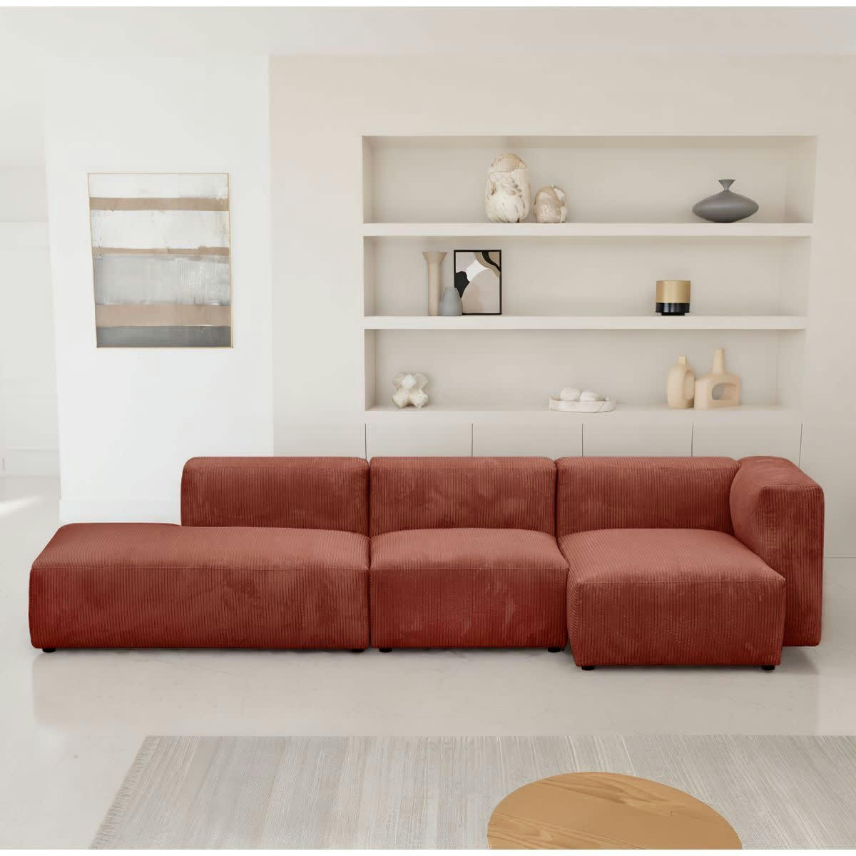 MODULO NEW - Canapé modulable angle droit 5 places en velours côtelé rouille