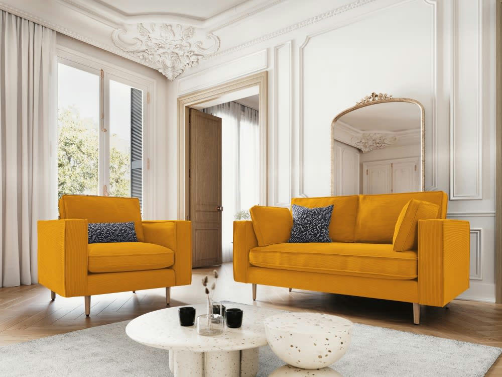 ALEXIS - Fauteuil 1 place en tissu structuré jaune