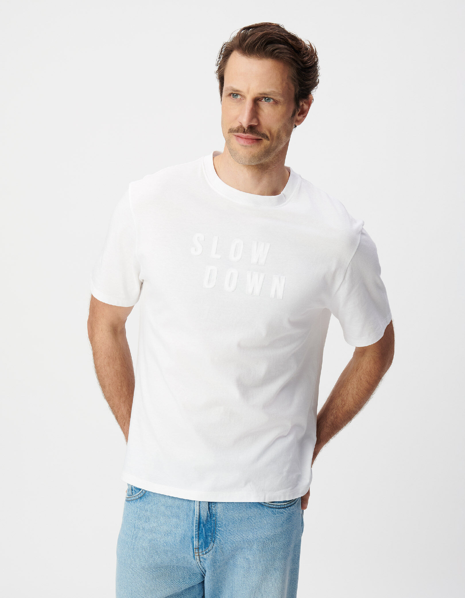 T-shirt blanc message flocage velours Homme