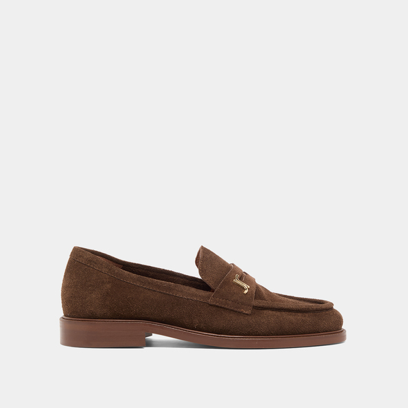 Mocassins à bouts ronds et monogrammesen croute marron | DUEDI