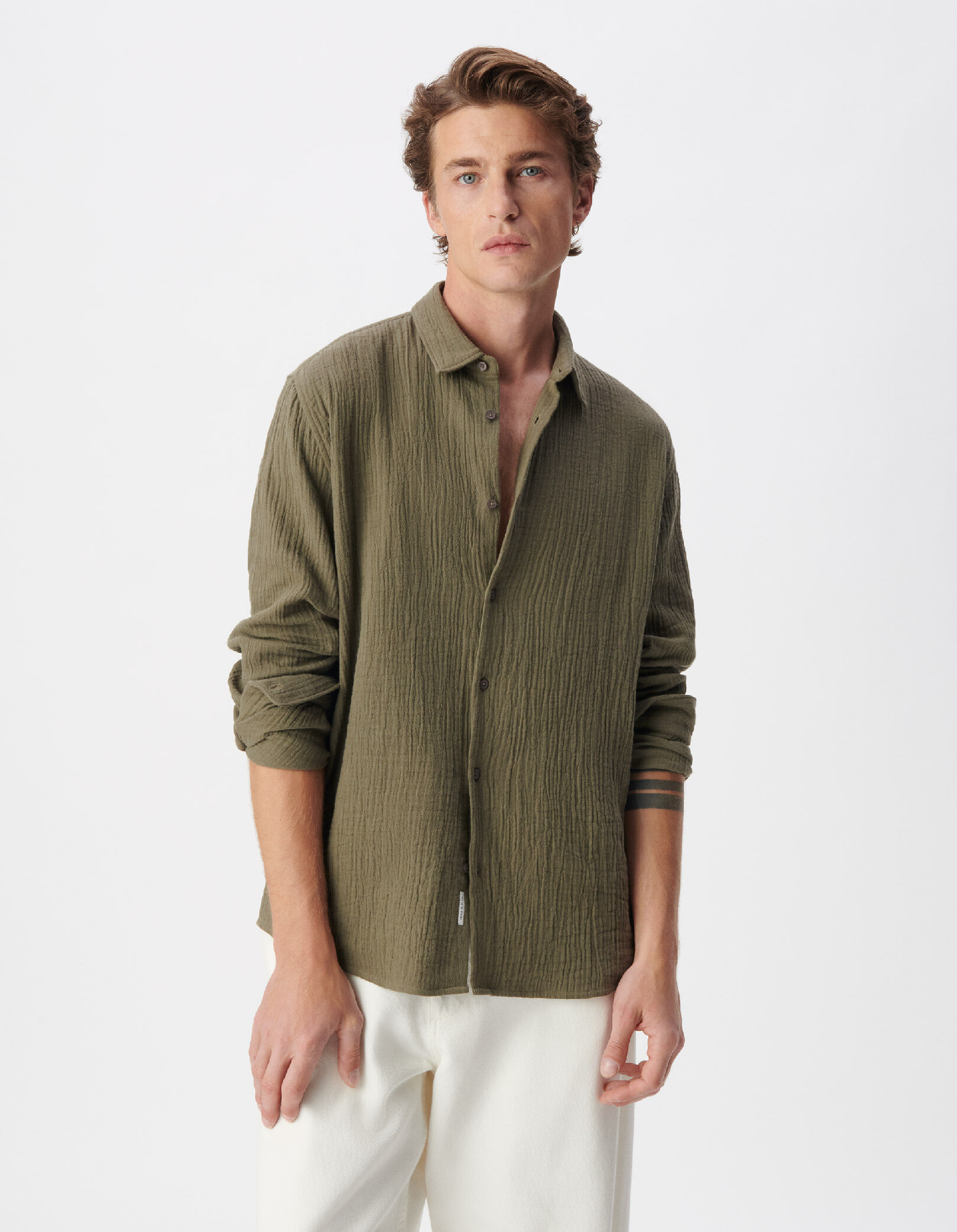 Chemise regular kaki gaze de coton bio Homme