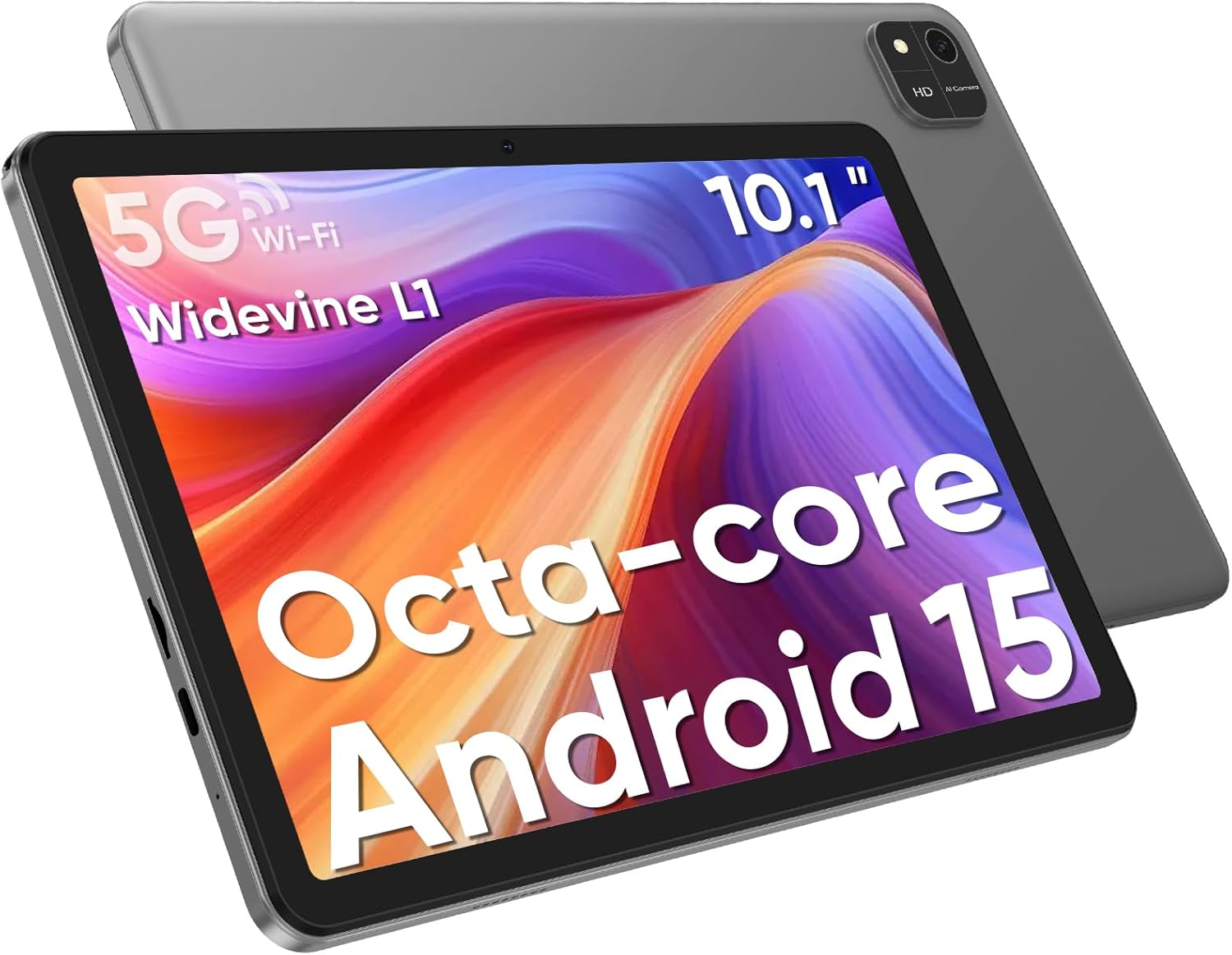 HUIHUANG 10.1 Inch Tablet, Android 15 Tablets 12GB(4+8) RAM / 64GB ROM / 1TB SD Card Expansion, 1280x800 IPS HD Touchscreen, 6000mAh Battery, Bluetooth 5.0, Dual Cameras, GMS, Dual Band WiFi, Black