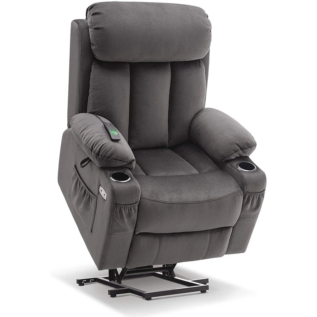MCombo Large Power Lift Recliner with Extended Footrest for Big and Tall Elderly People, Hand Remote, Cup Holders, Fabric 7426