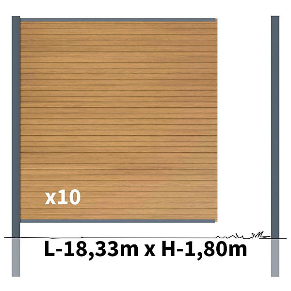 Kit clôture composite poteau à sceller - SANTOS Cèdre H-1,8m