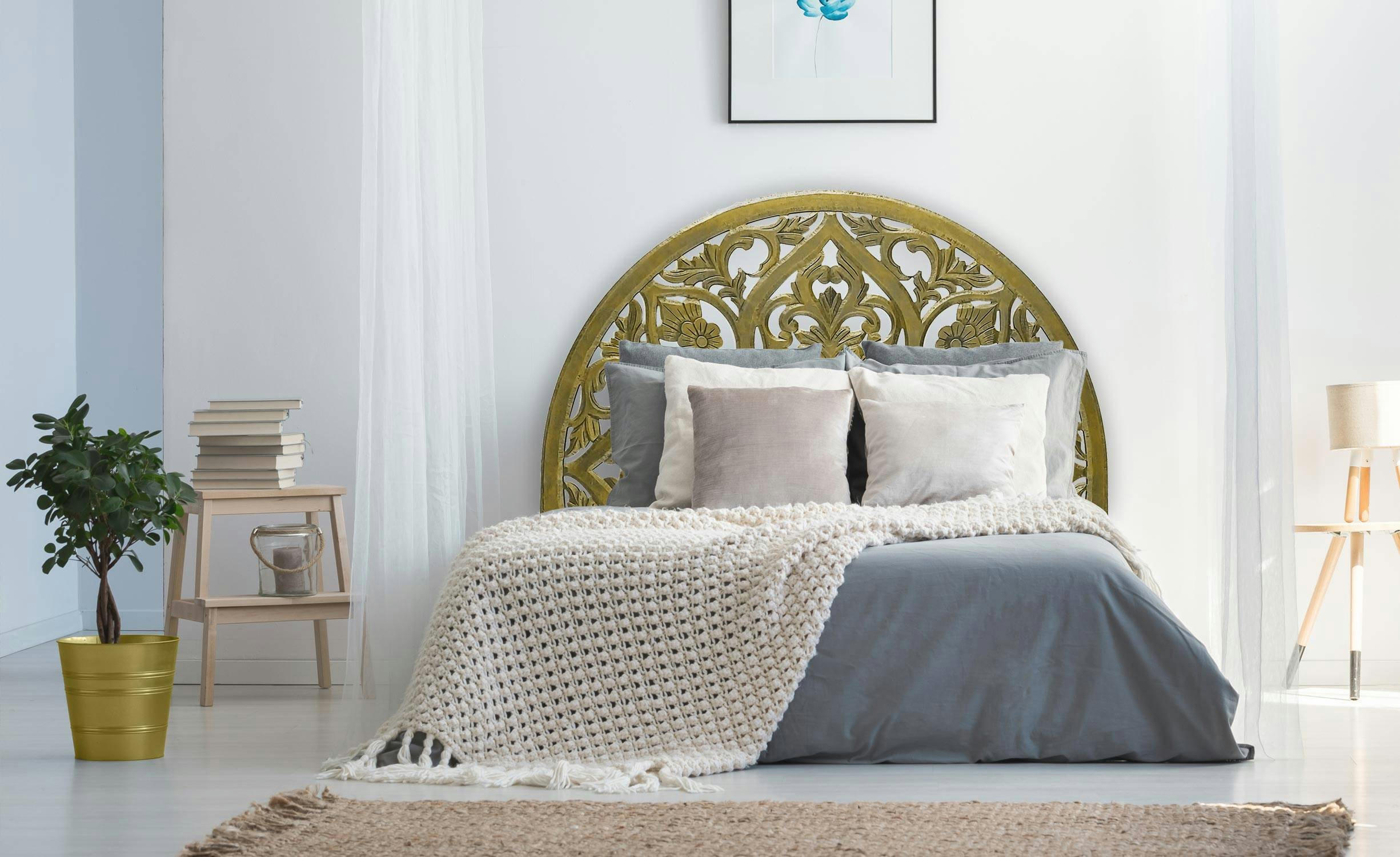 DEMILUNE - Tête de lit sculptée 160cm bois bronze