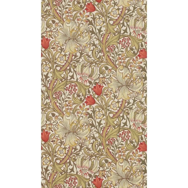 Morris & Co. Golden Lily Brown Floral Wallpaper