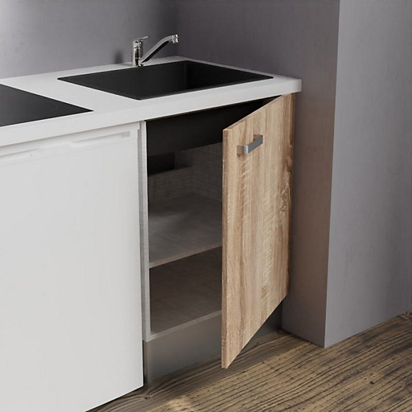 Kitchenette K02 - 120 cm - Façades : Bois - Plan de travail : Blanc - Crédences : Non - Evier Noir
