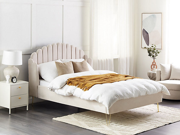Lit avec sommier Tissu AMBILLOU 140 x 200 cm Beige clair