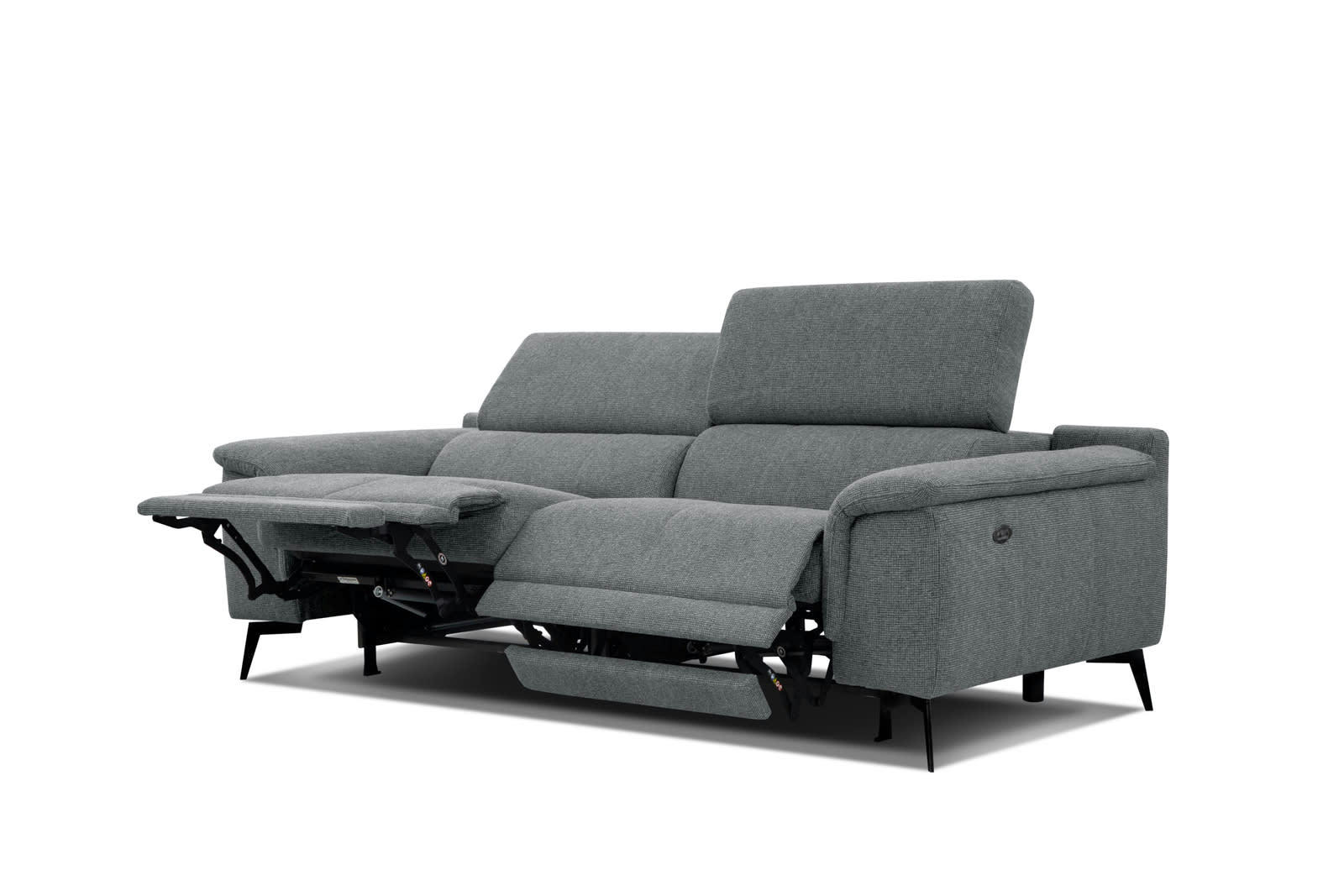 FIERO - Canapé droit 3 places XXL avec 2 relax  électriques tissu gris