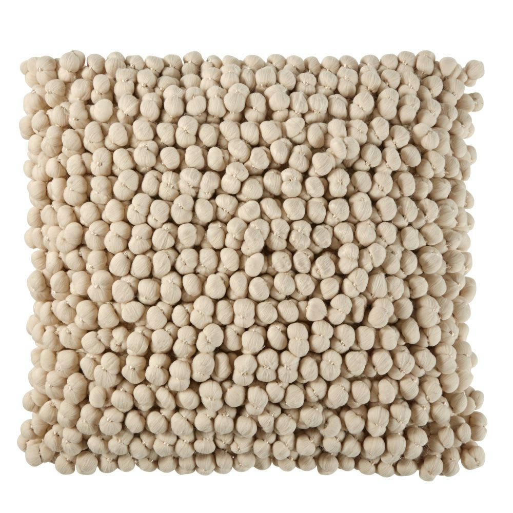 MOLTONE - Coussin boules tricotées écrues 45x45