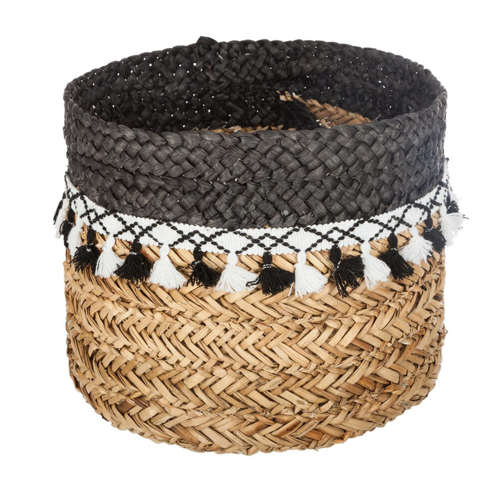 Cesto decorativo seagrass com pompons 32cm