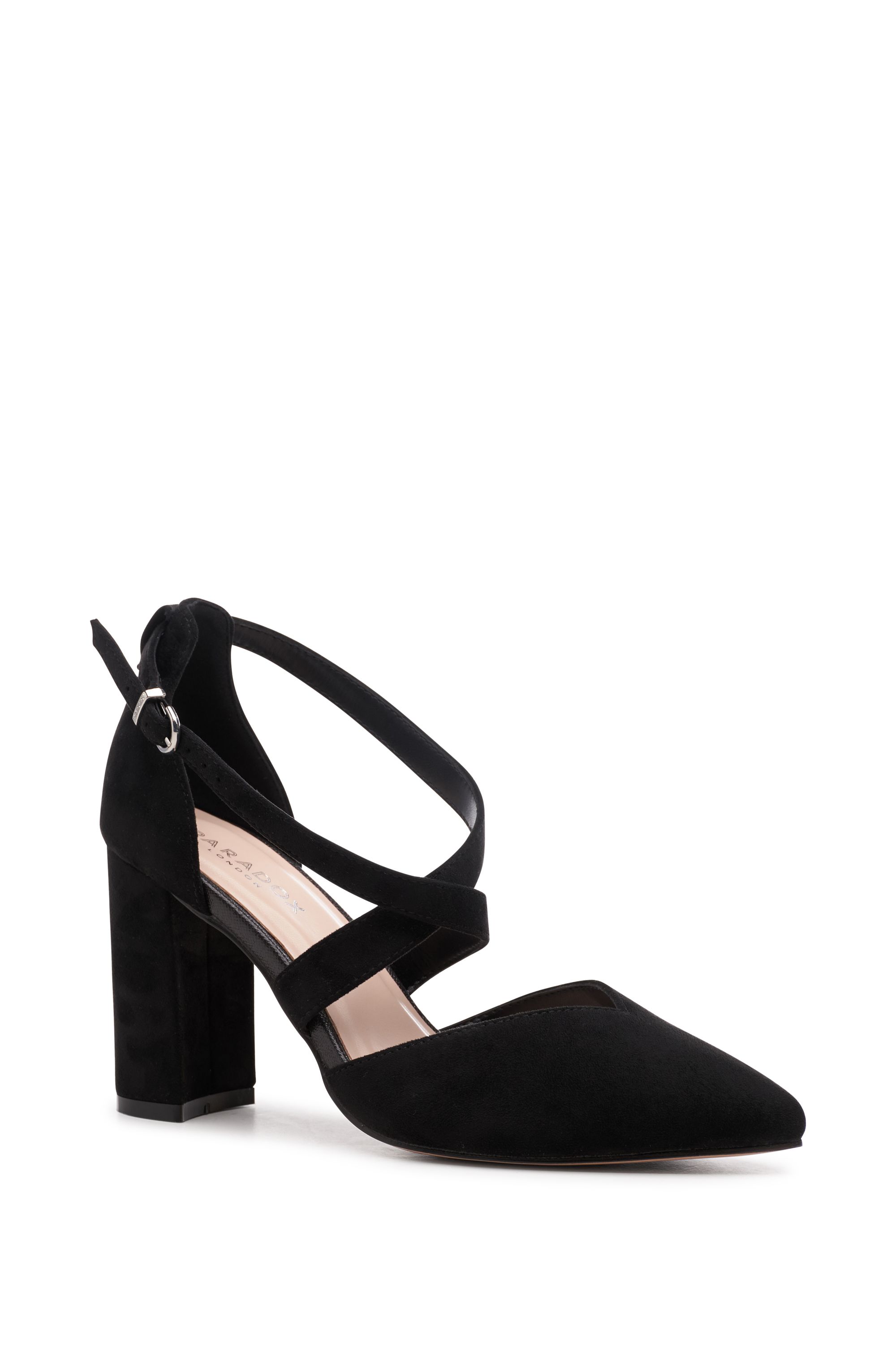 Paradox London Wide Fit 'Finula' Cross Strap Block Heel Court Shoes