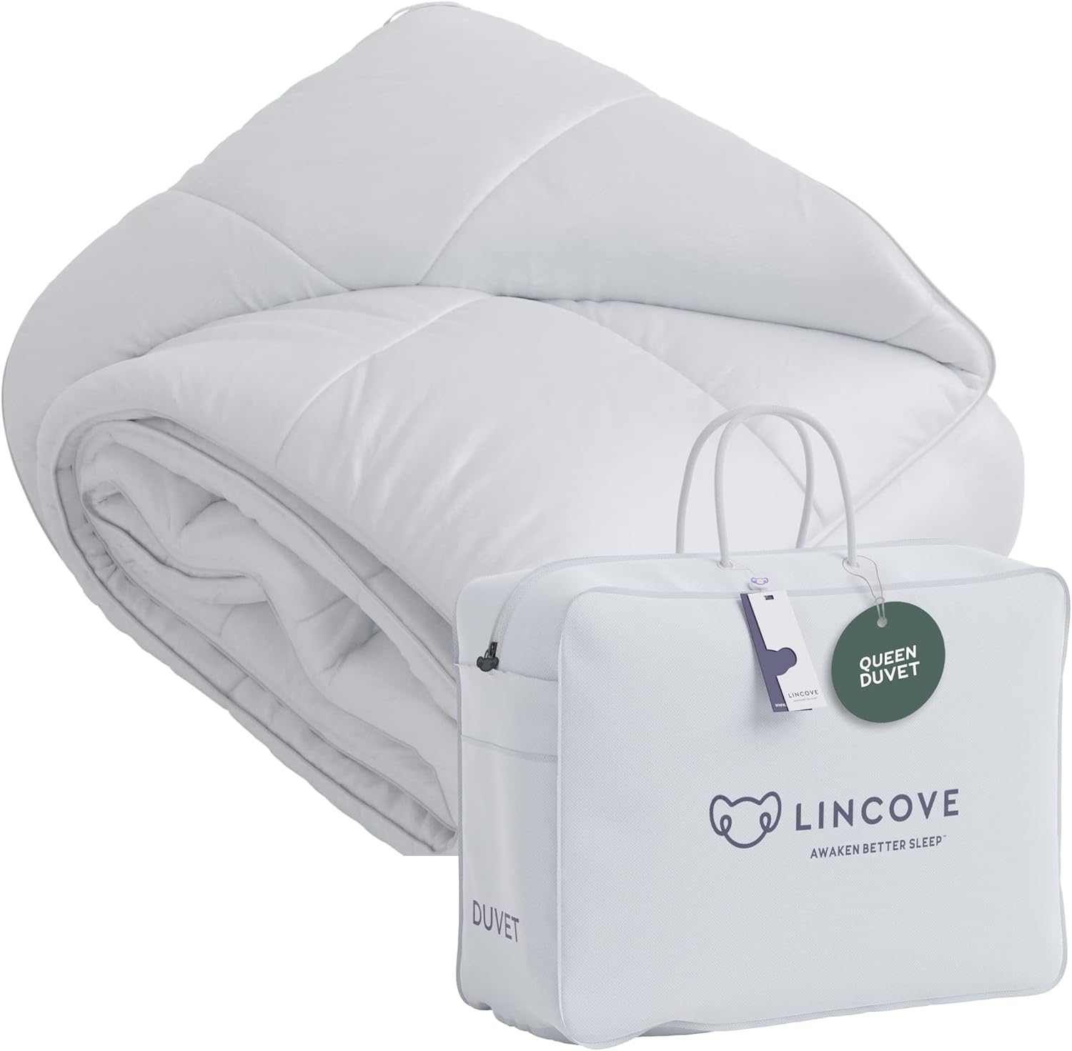 Lincove Canadian Down Comforter – Extremely Soft and Lightweight Duvet Insert – Corner Loops in Each Corner, 600 Thread Count - 100% Cotton Sateen Shell, Queen