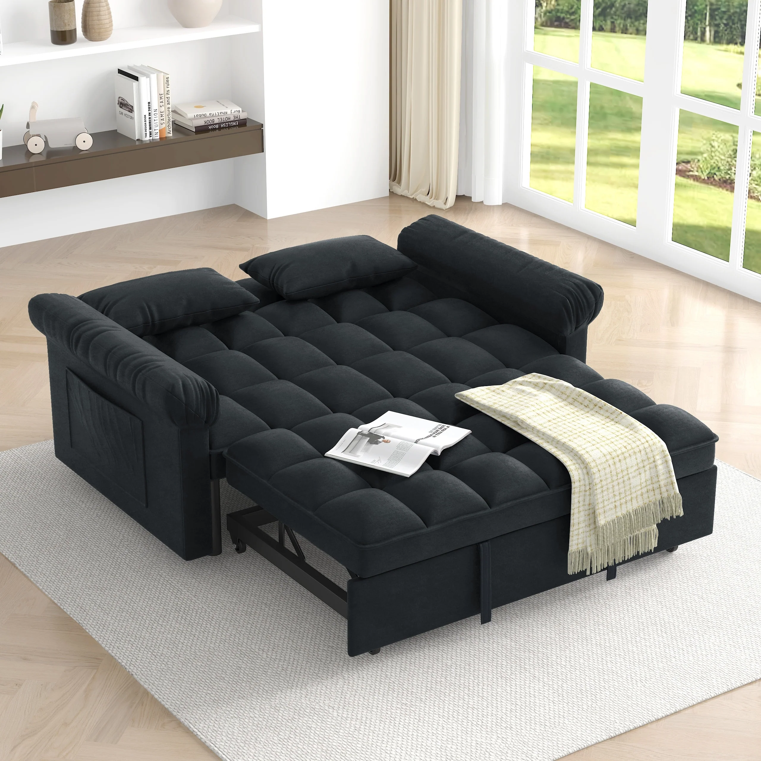 56 Foam Sofa Bed with Pull-Out Sleeper & Adjustable Backrest