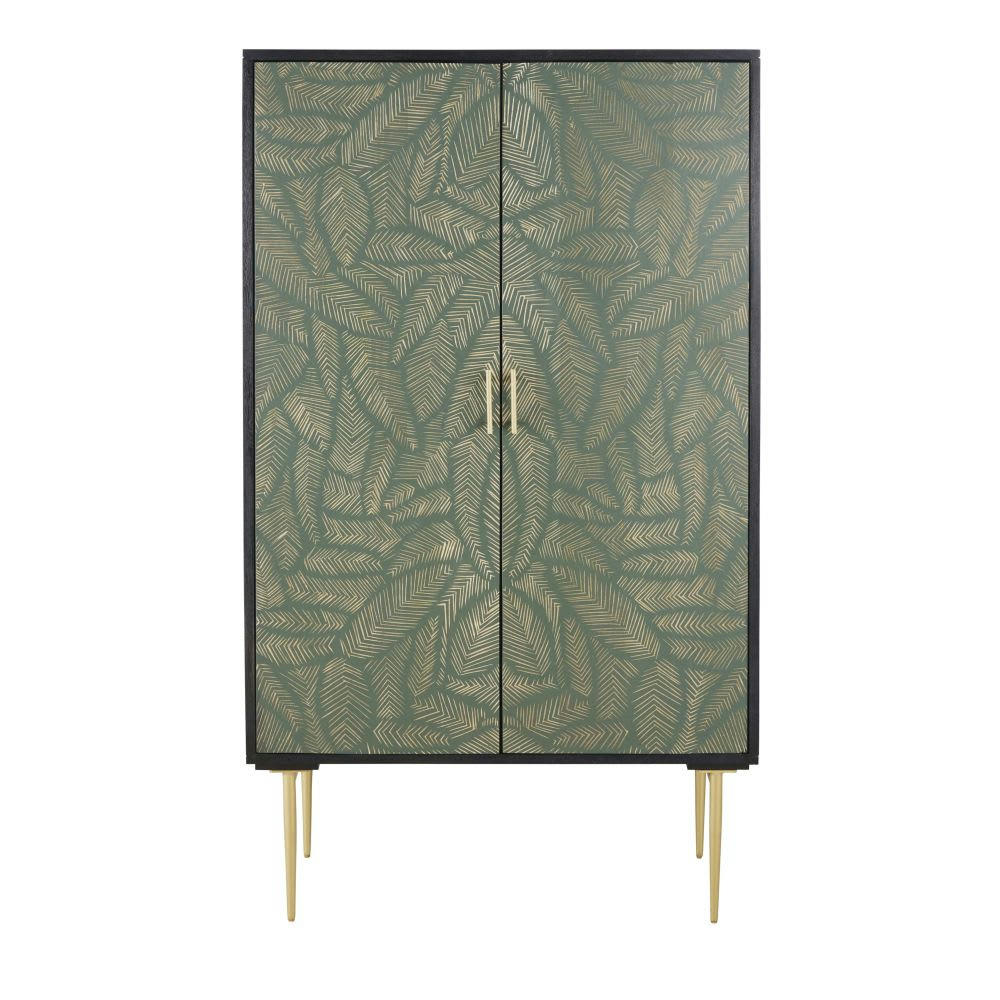 Manaos - Armoire 2 portes en bois de manguier massif noir sculpté motifs feuilles
