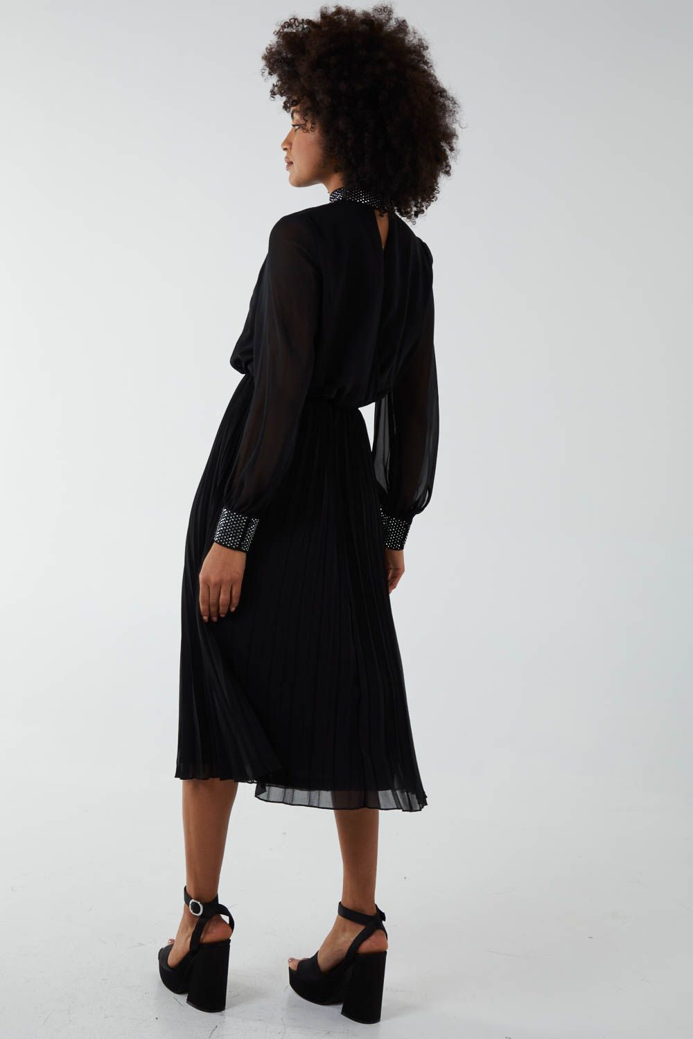 Blue Vanilla Diamante Collar Pleated Skirt Midi Dress