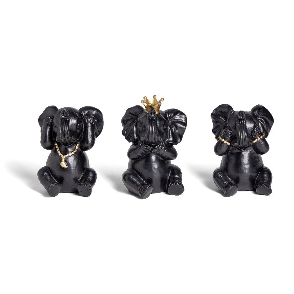 Lot de 3 statues éléphant plastique gris L8,5x8,5xH11,5cm