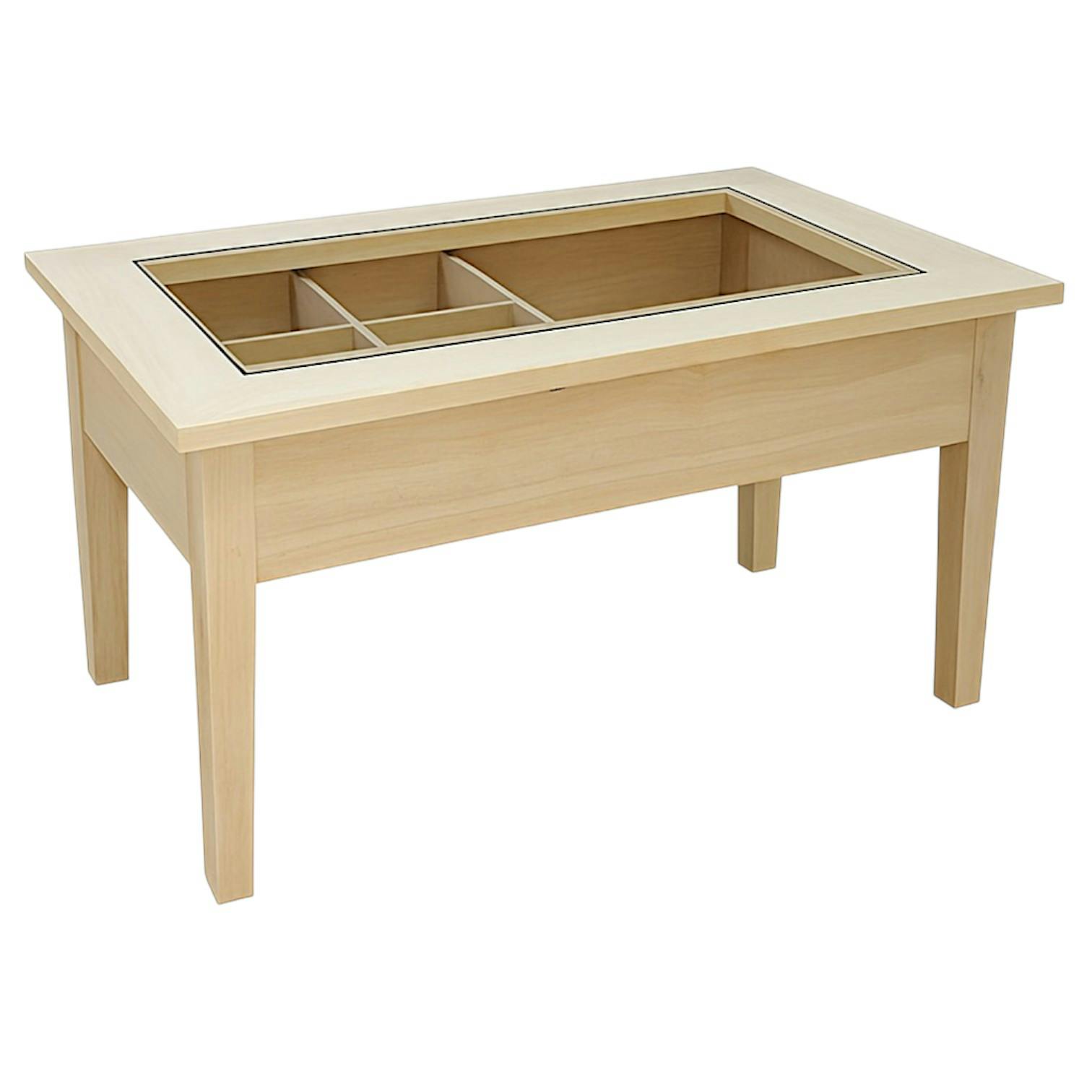 Table basse Hévéa plateau ouvrable vitré et bois 90x45x41cm TRADITION