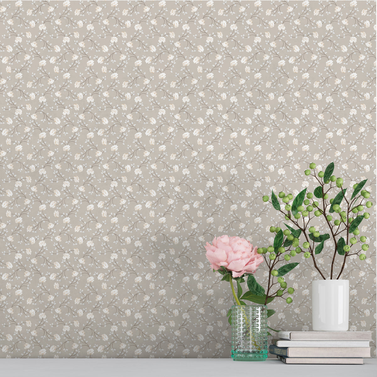 Sanders & Sanders behang bloemetjes beige en wit - 53 cm x 10 m - 640185