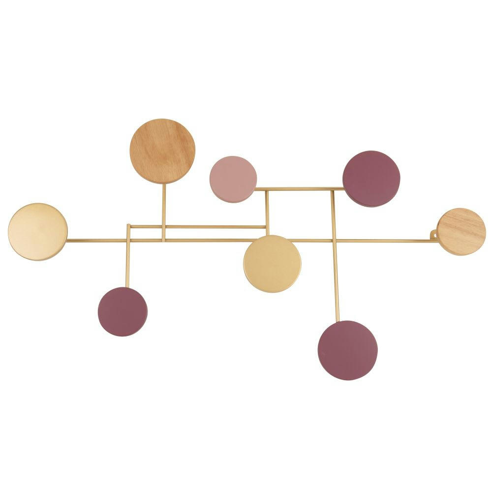 PARANGA - Patère 8 crochets en bois rose et métal doré