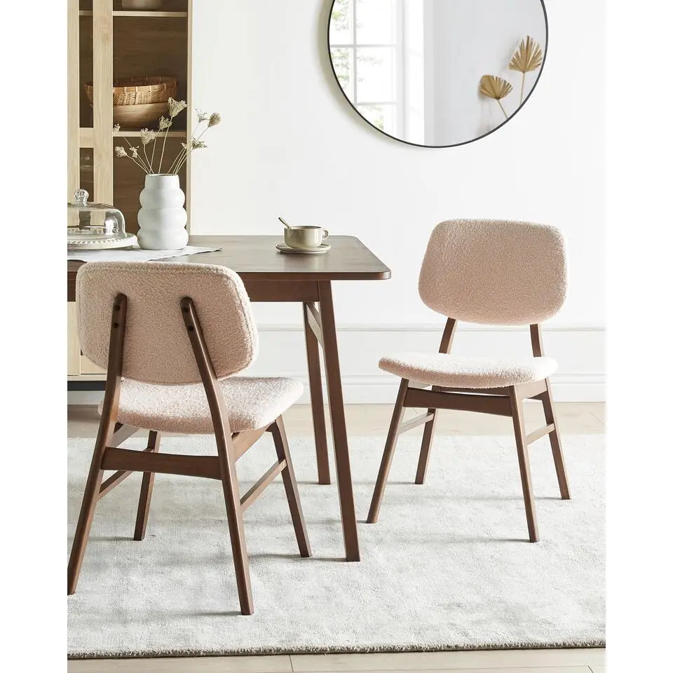 ELAINE - Eetkamerstoel set van 2 - Lichtbeige - Donker hout/Boucl&eacute;