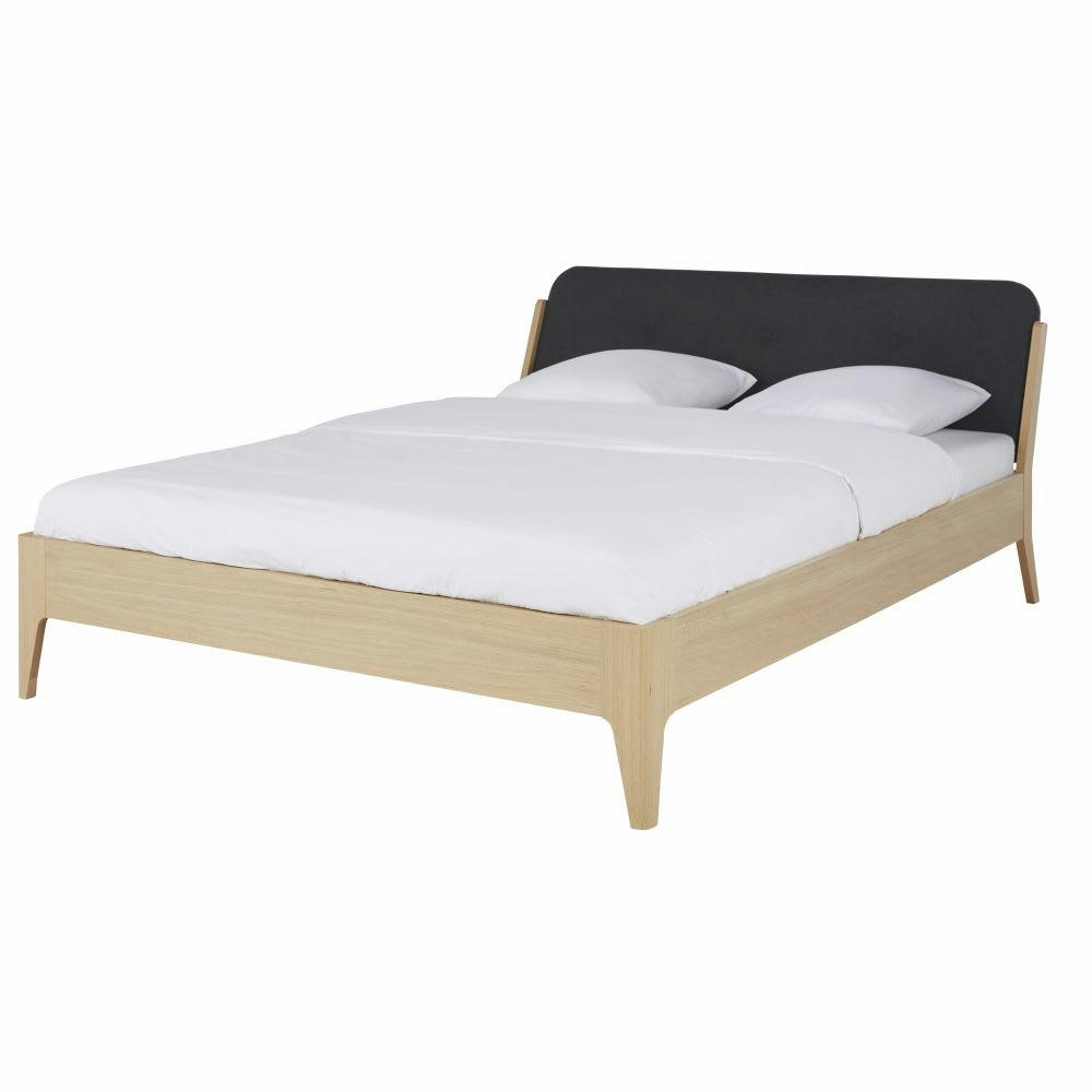 Jordan - Lit avec tête de lit gris anthracite 180x200