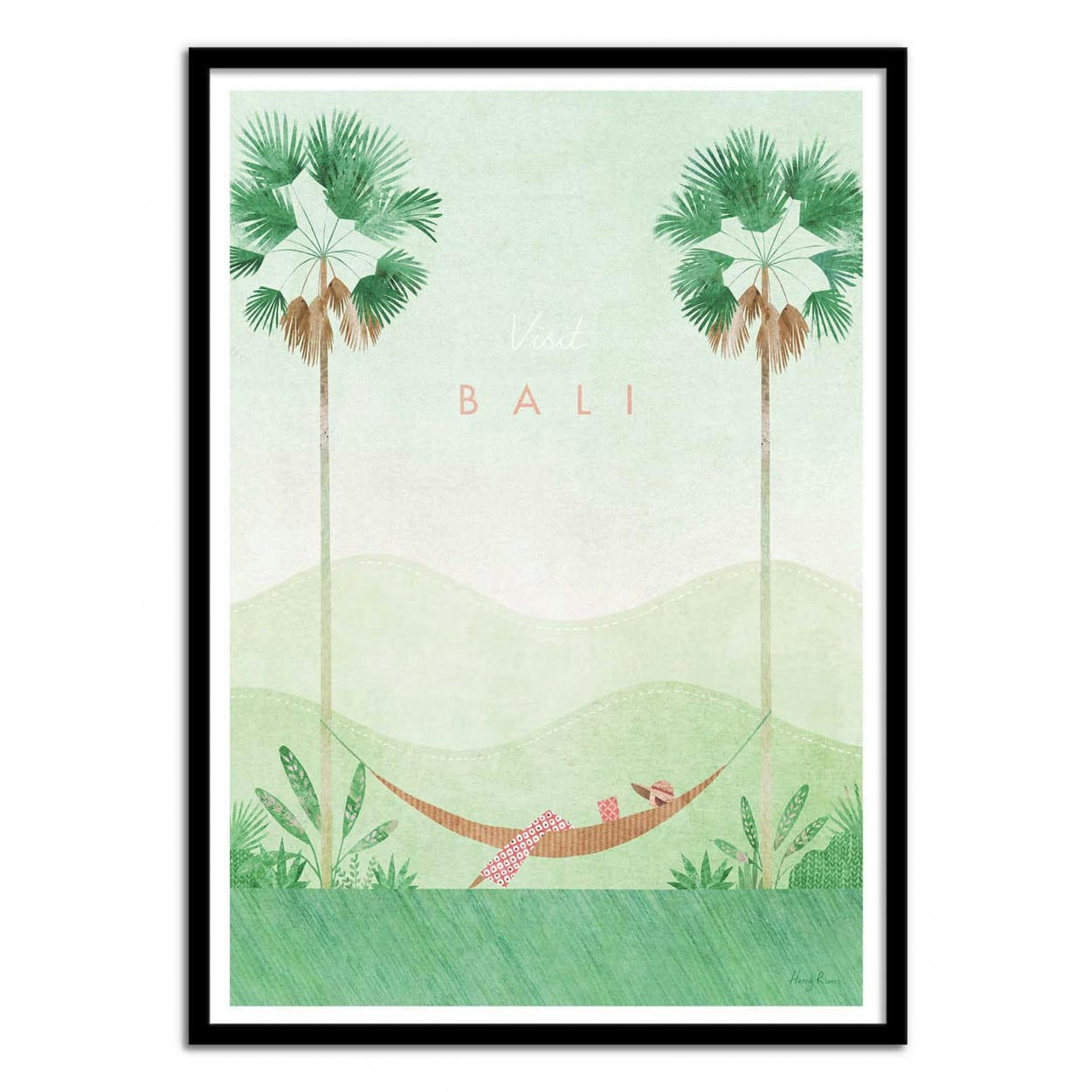 HENRY RIVERS - VISIT BALI - Affiche d'art avec Cadre bois noir - 30 x 40 cm
