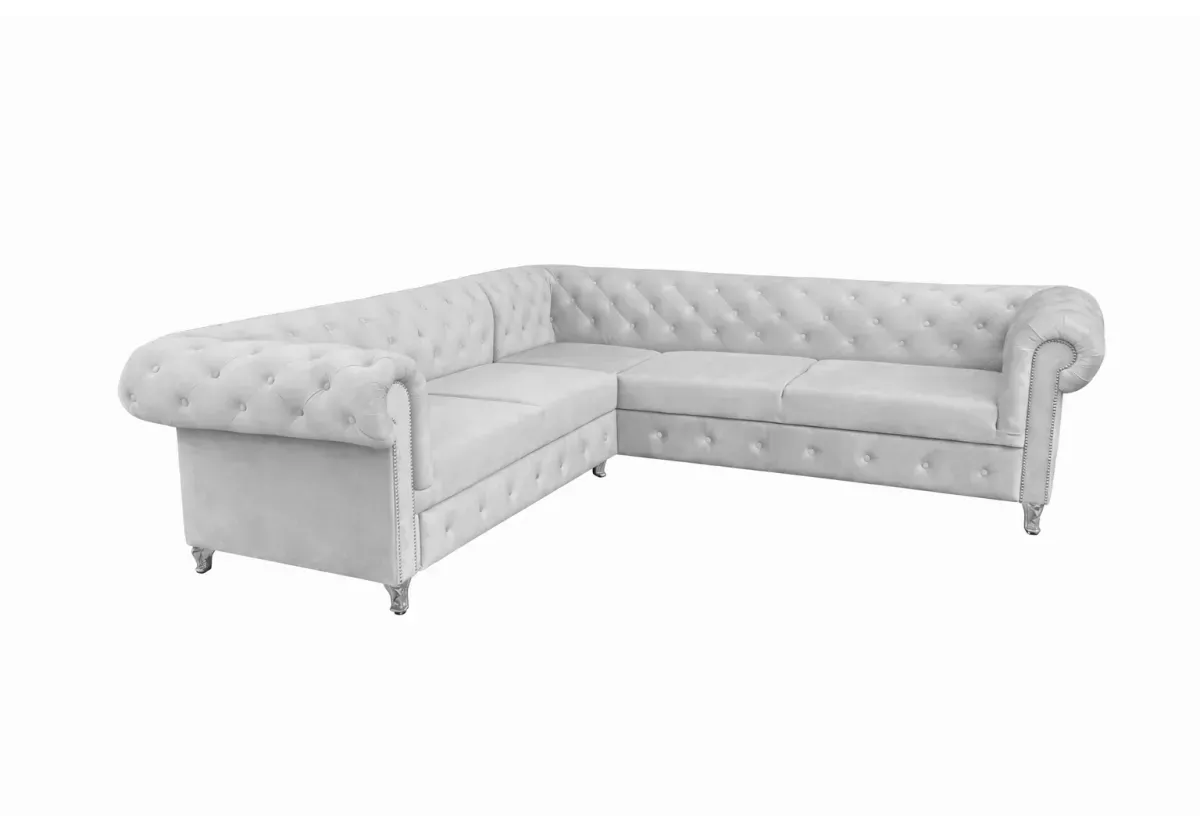 Pikowany narożnik Chesterfield Asti z wywiniętymi podłokietnikami