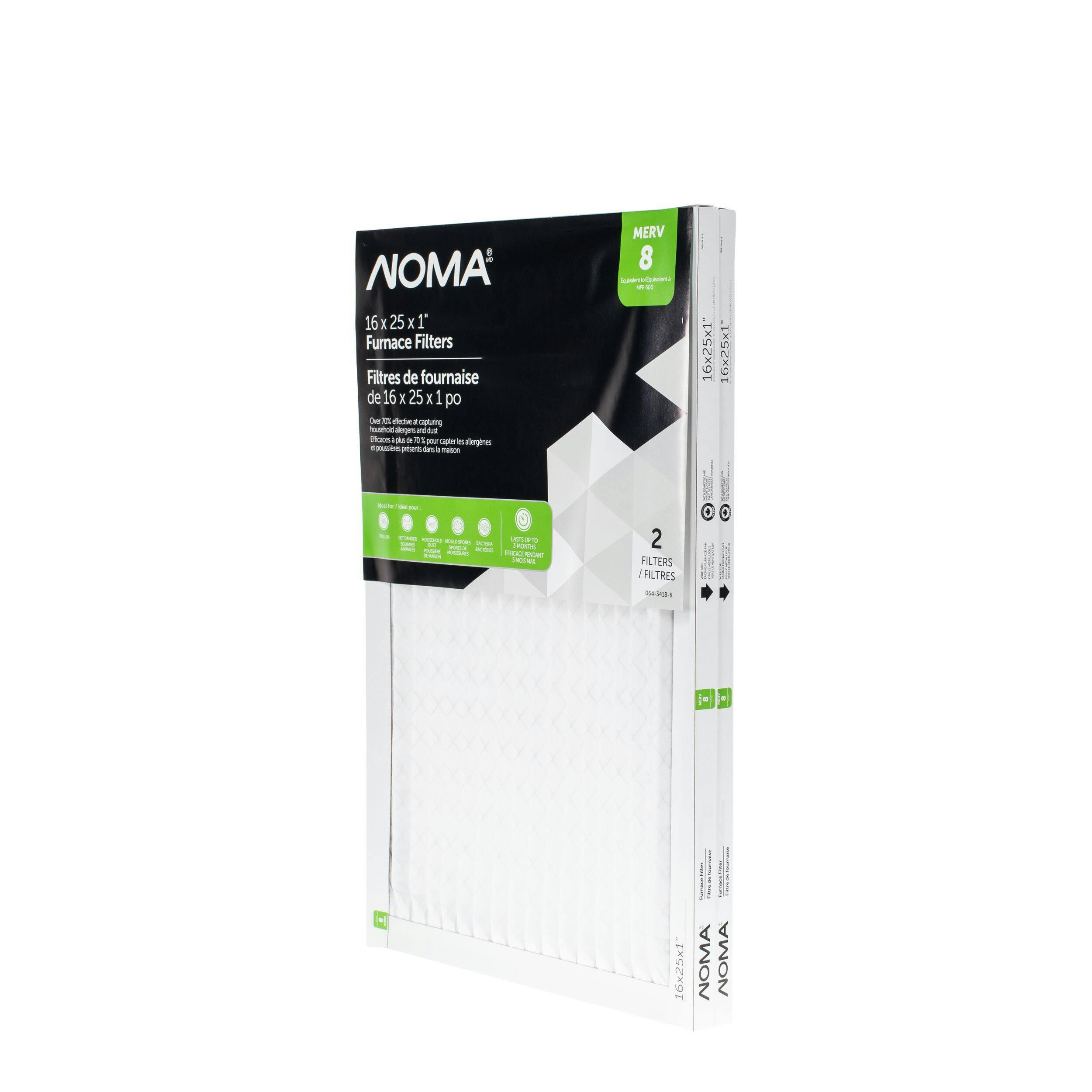 NOMA MERV 8 Furnace Air Filters, 16 x 25 x 1-in, 2-pk