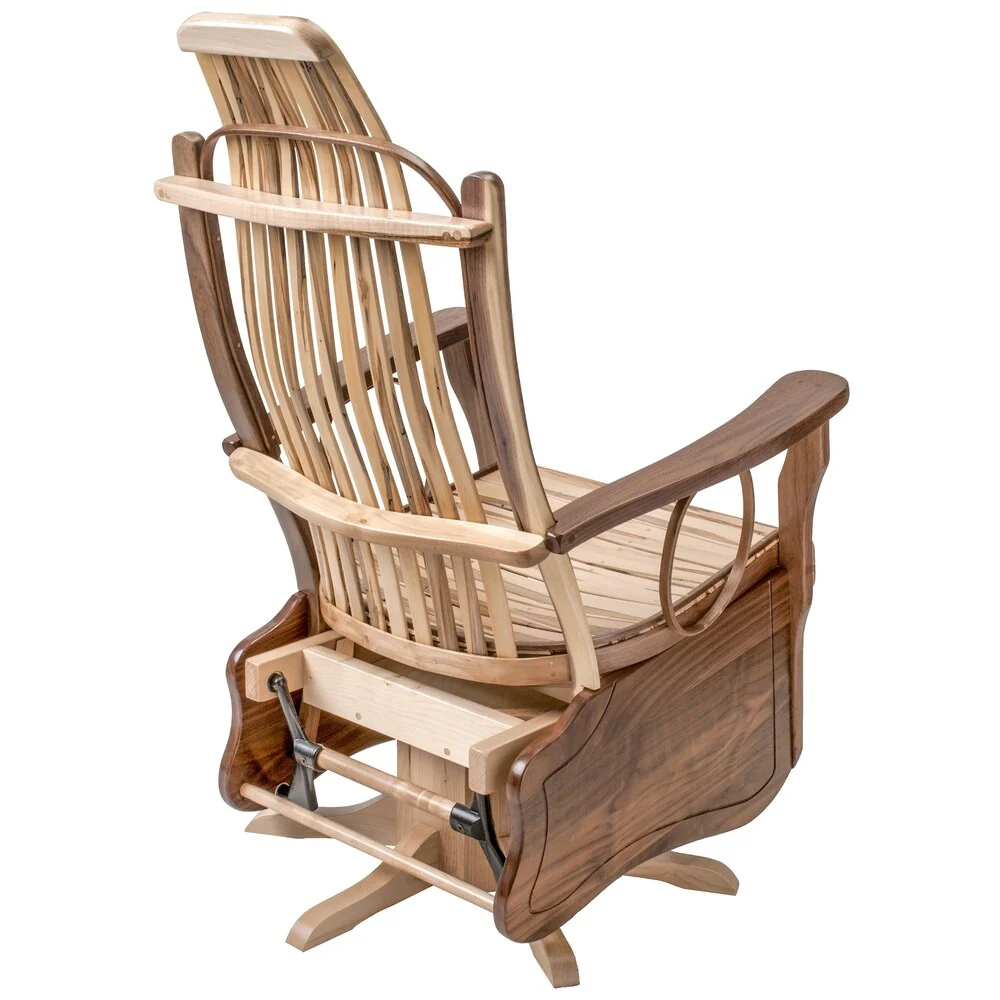 Wormy Maple and Walnut Rustic Flat Arm Swivel Glider